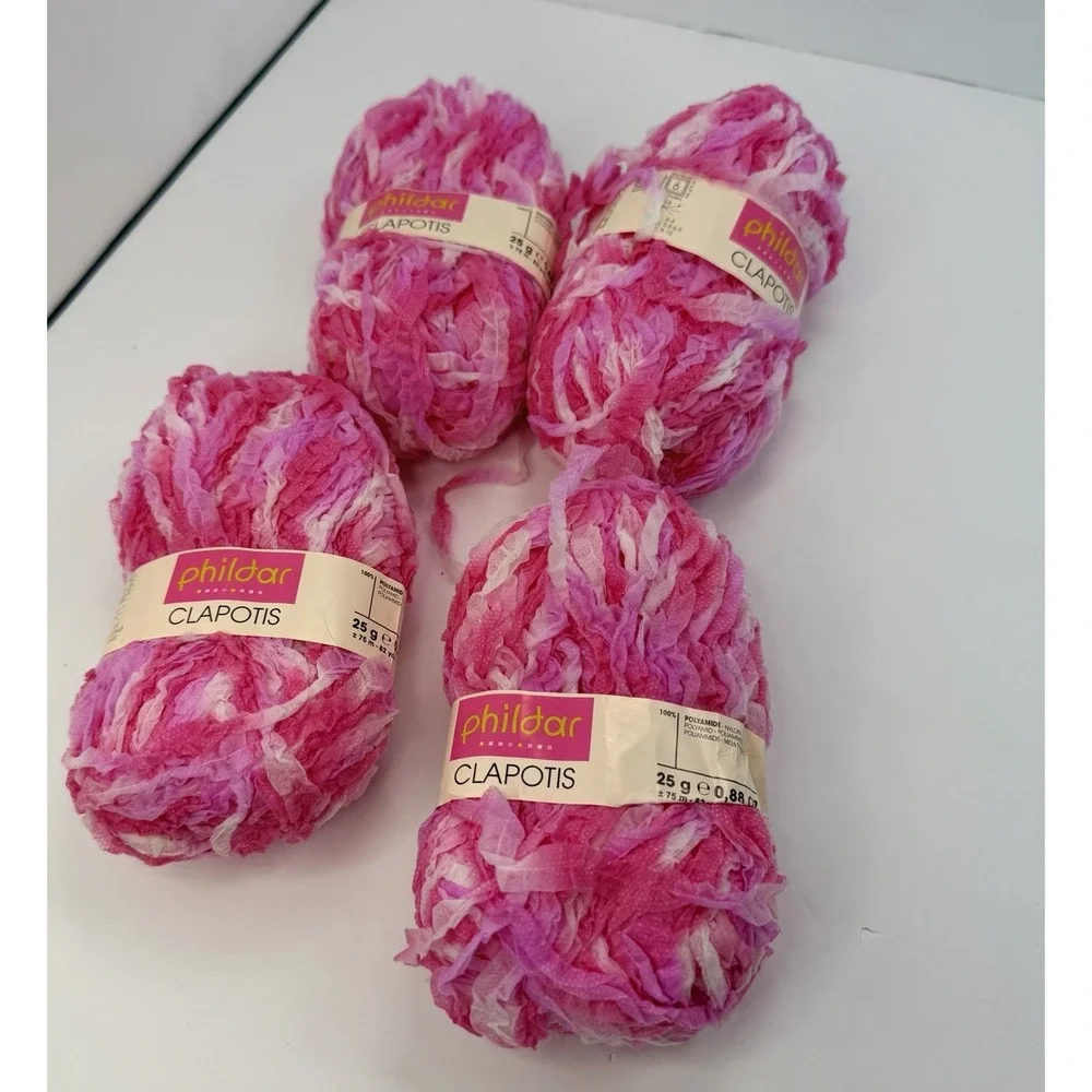 Phildar Clapotis Pink Yarn‎ 100% Nylon 25g Each Lot Of 4